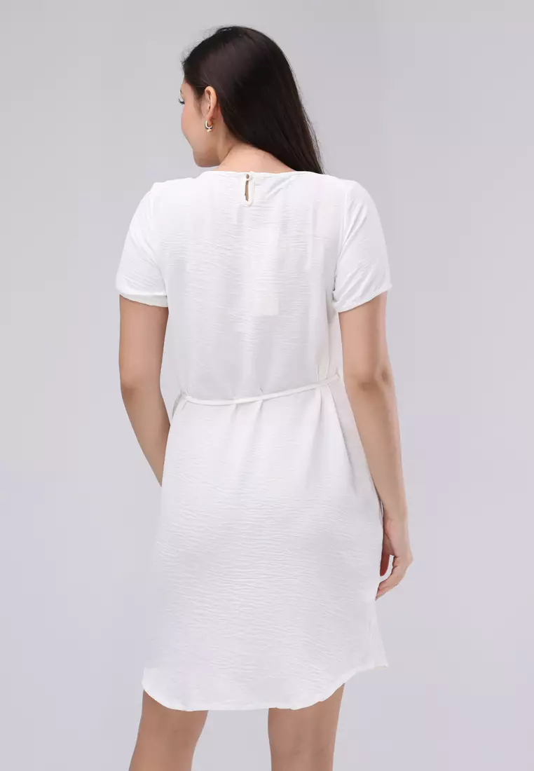 Linen Wrinkles Woven Short Sleeves Dress