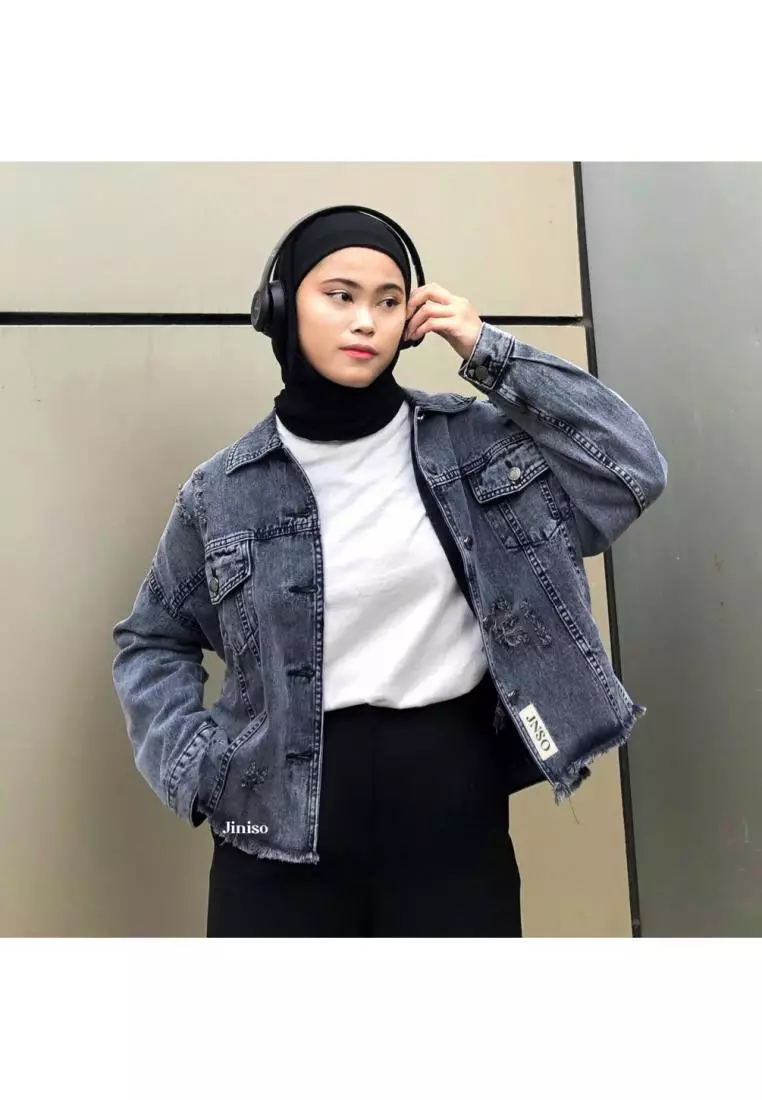 Ripped Jaket Jeans Oversize Vintage Black Acid