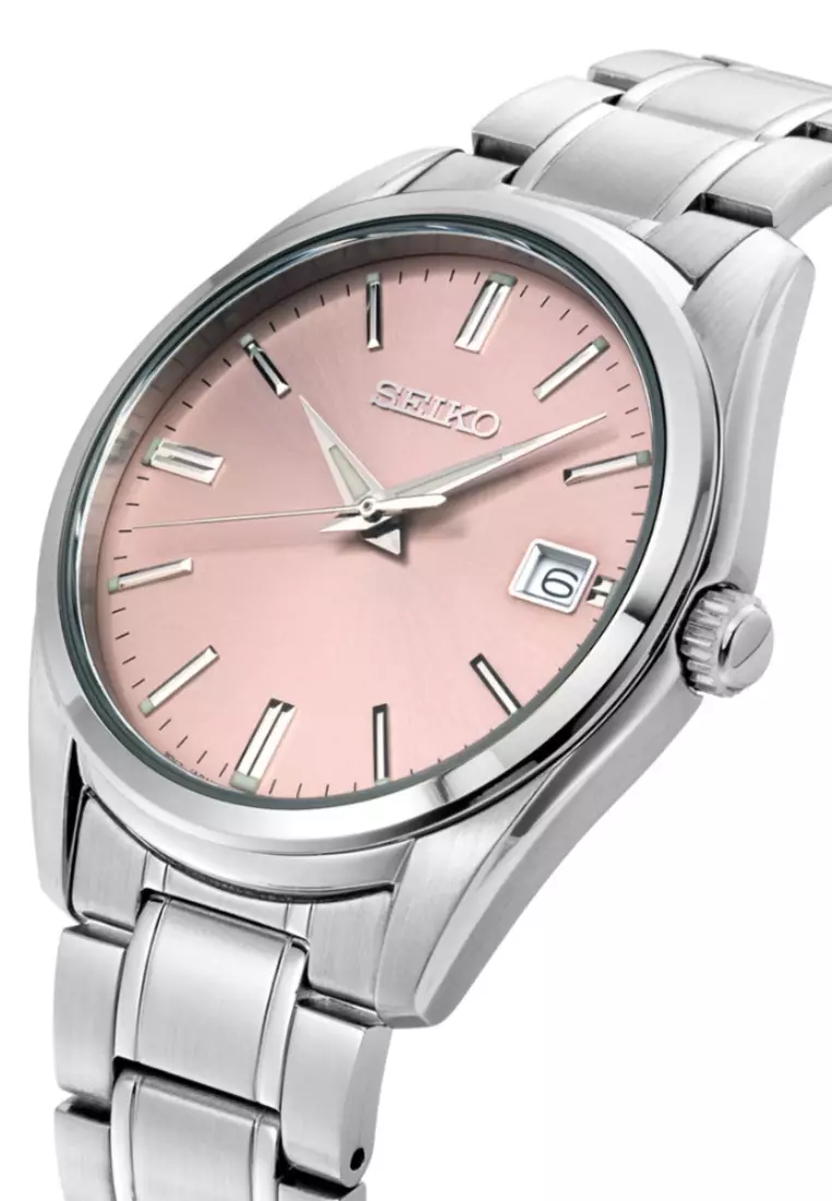 Seiko Gent Essentials Collection Pink Sunray Dial Sapphire Crystal Glass  Quartz Watch SUR523P1