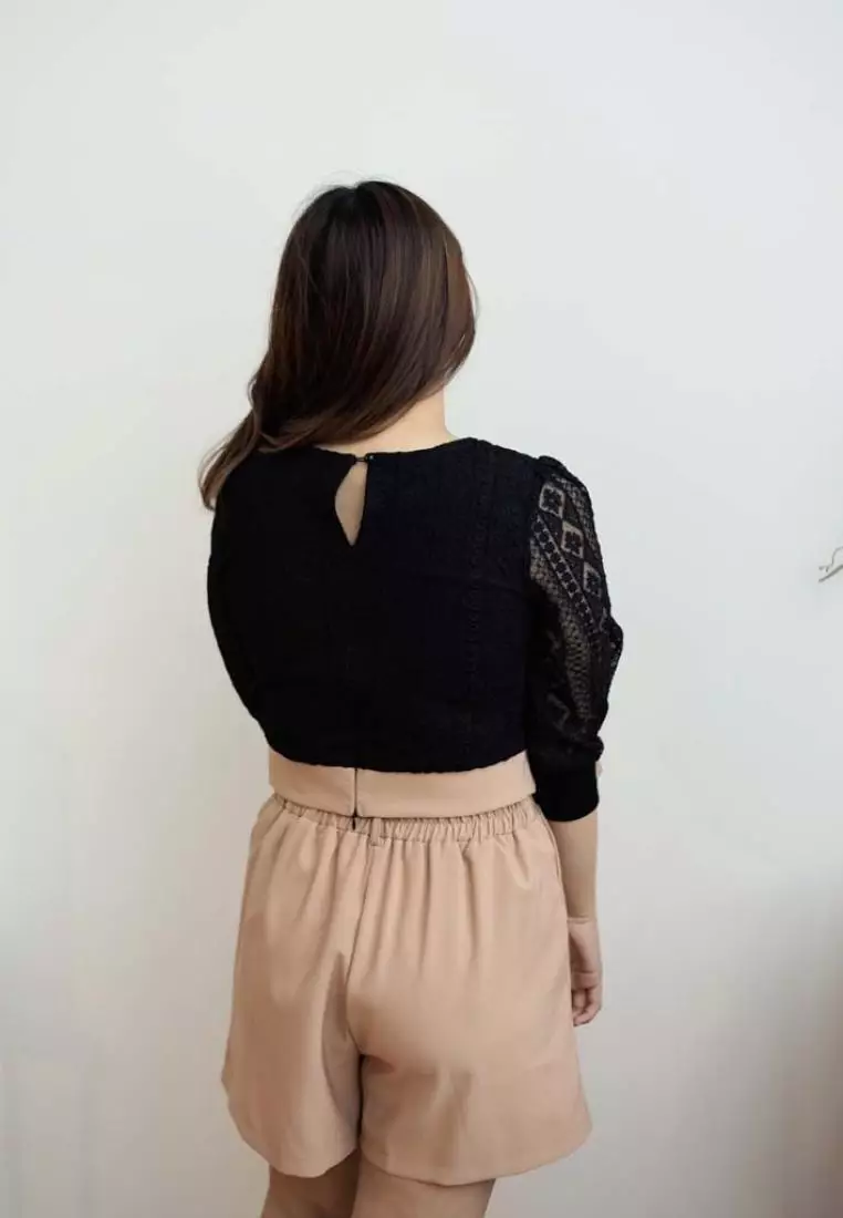 COTTON BLEND JUMPSUIT WITH LACE DETAILS