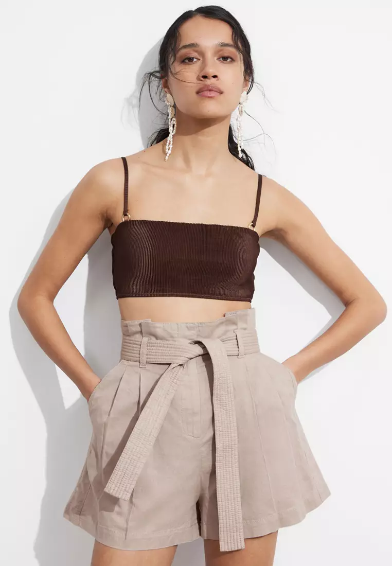 Linen-Blend Paperbag Shorts