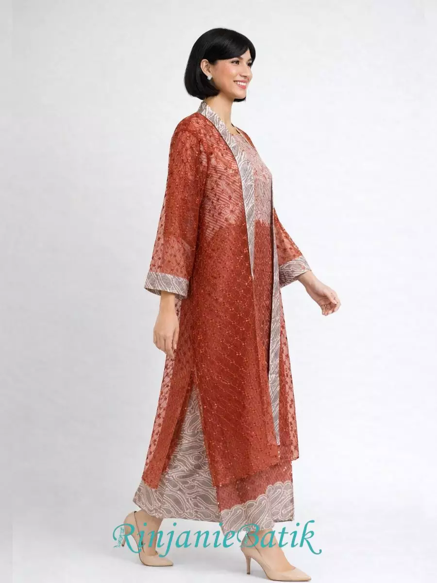 Rinjanie Batik - GMOT TC - Gamis Outer Raya Terracota - Batik Cap