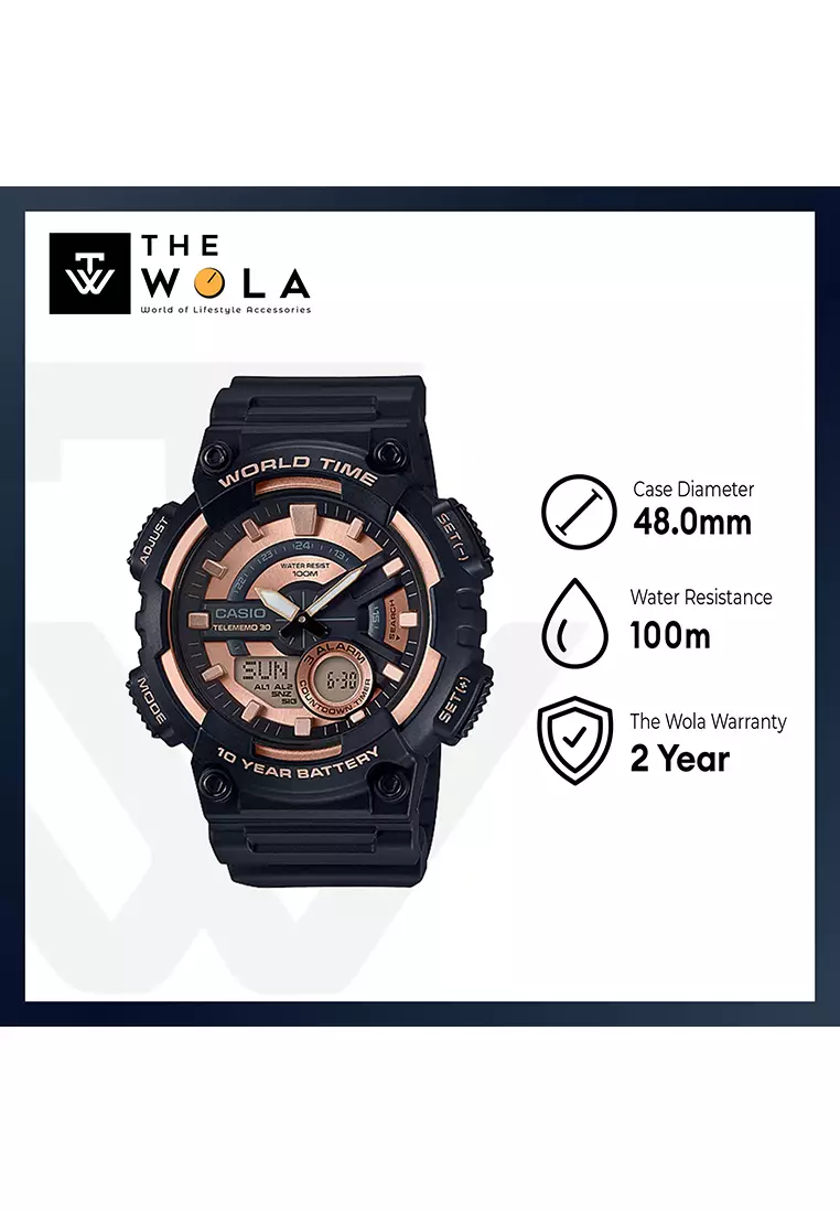 Men's Analog-Digital Watch AEQ-110W-1A3V Rose Gold Dial with Black Resin Band