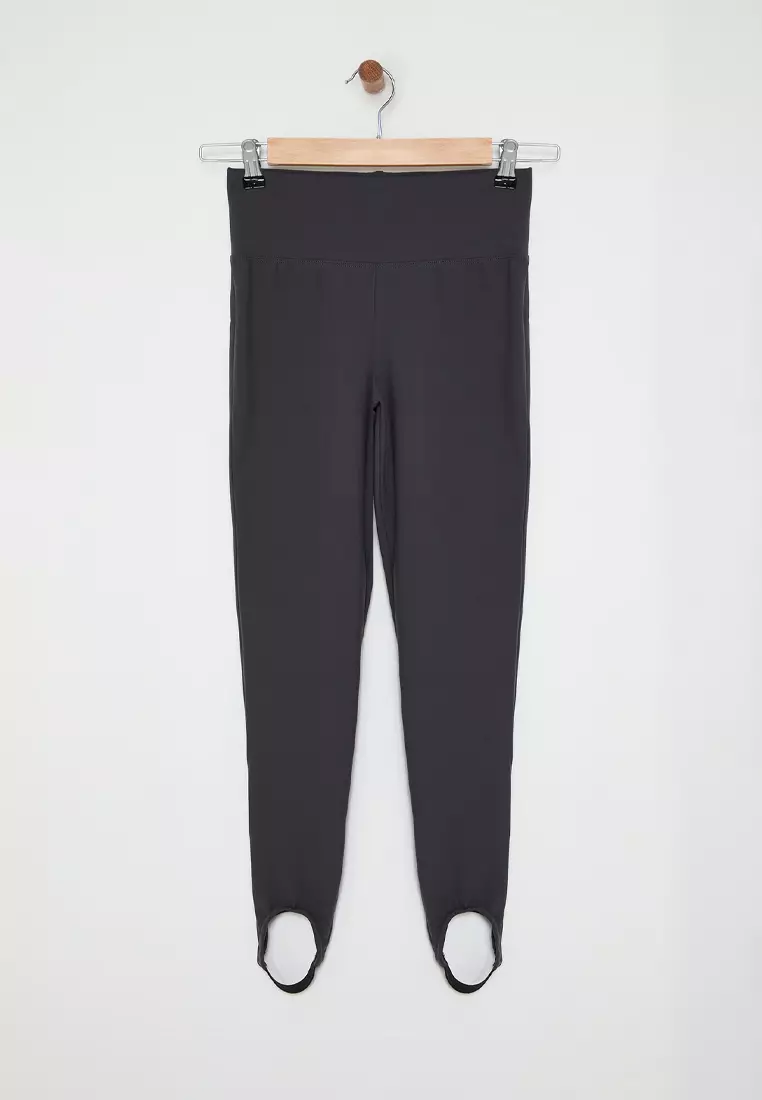 Dark Anthracite Brushed Soft Fabric Füzo Full Length Yoga Knitted Sports Leggings THMAW25TY00009