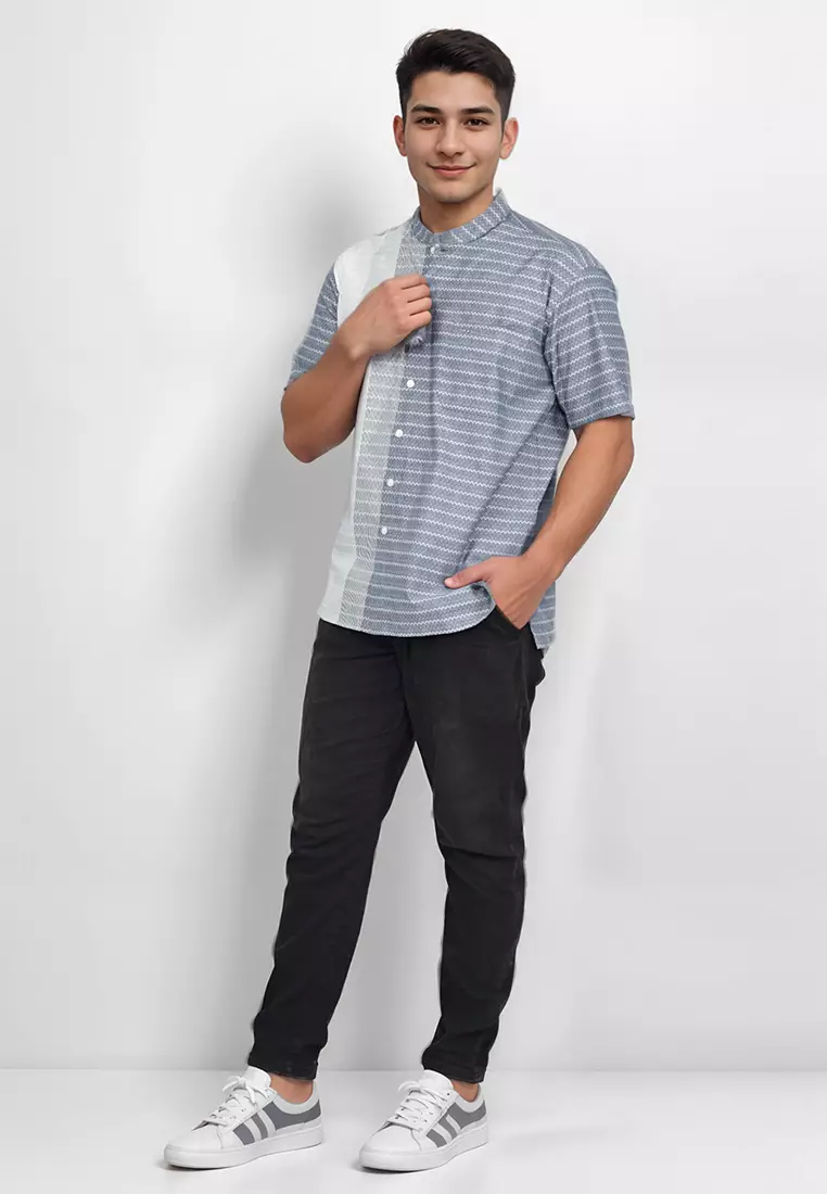 Crocodile KOKO Katun | Lengan Pendek Corak Kontemporer Kemeja | Relax Fit 1159