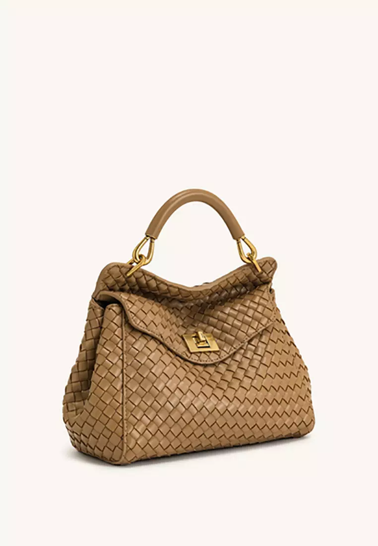 Lucia Classic Top Handle Woven Bag - Brown