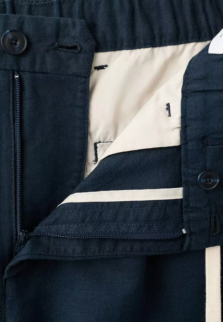 Slim Fit Cropped Linen-Cotton Trousers