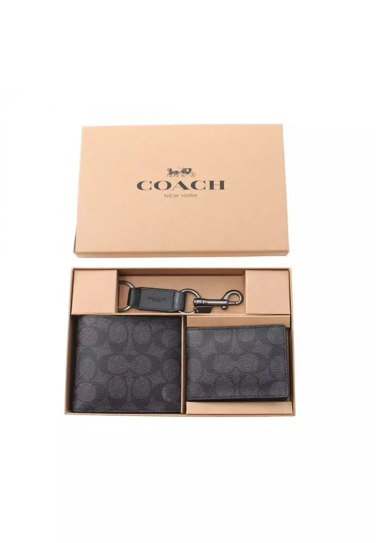 Coach Pre-Loved Coach Bi-fold wallet PVC black Dark gray 3 piece set ...