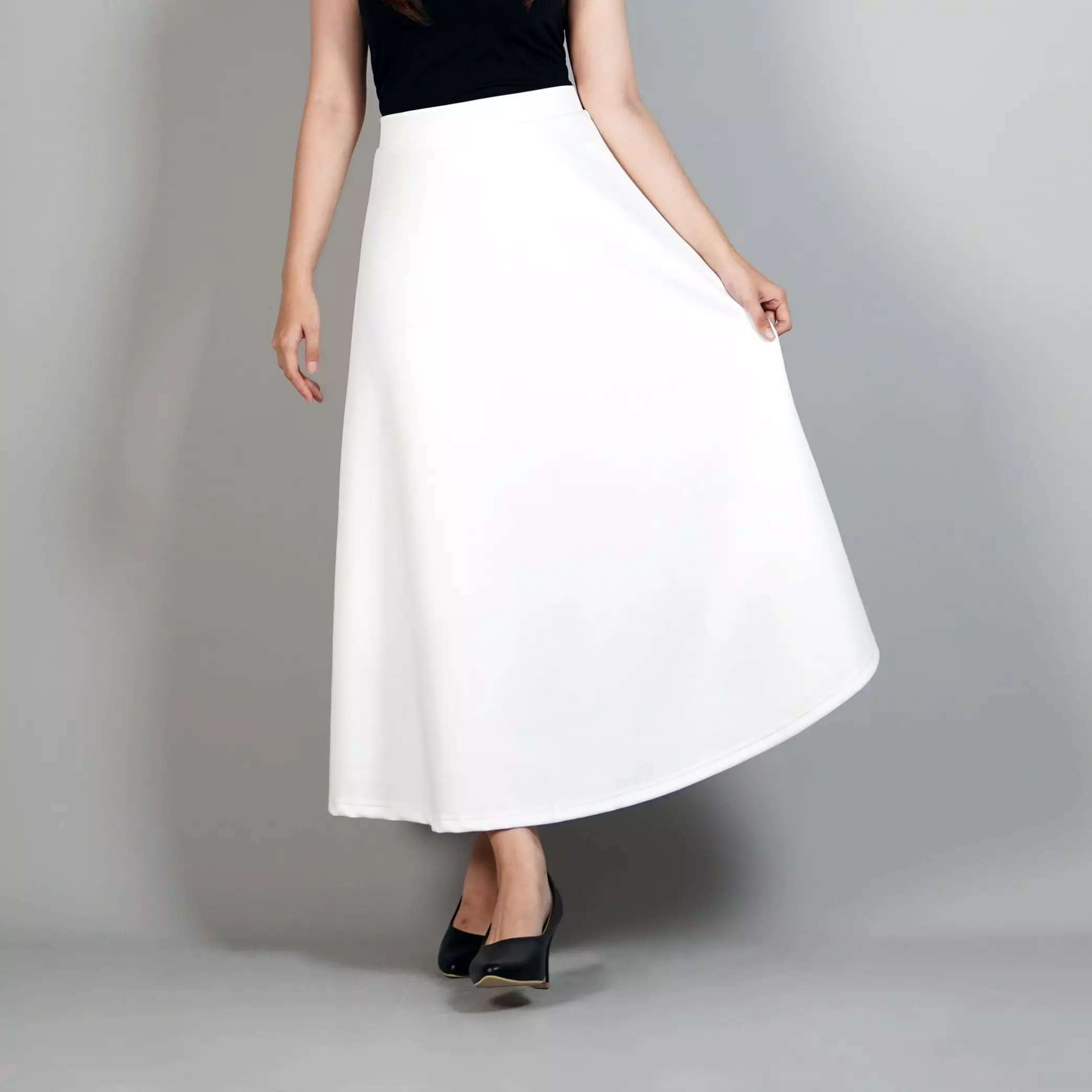 RACHEL Rok Panjang Wanita Rok Putih Polos Rok Maxi Skirt Korean Style - PUTIH