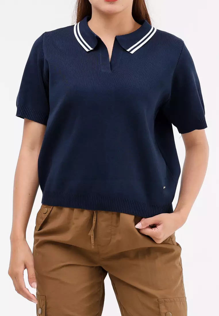 Knitted Plain Short Sleeve Blouse