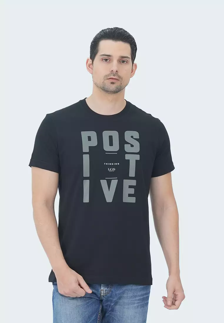 LGS - Kaos Youth - T-Shirt Casual Pria - Slim Fit - Motif Sablon Tulisan Positive - Warna Hitam - GTS.878.N287.33.C