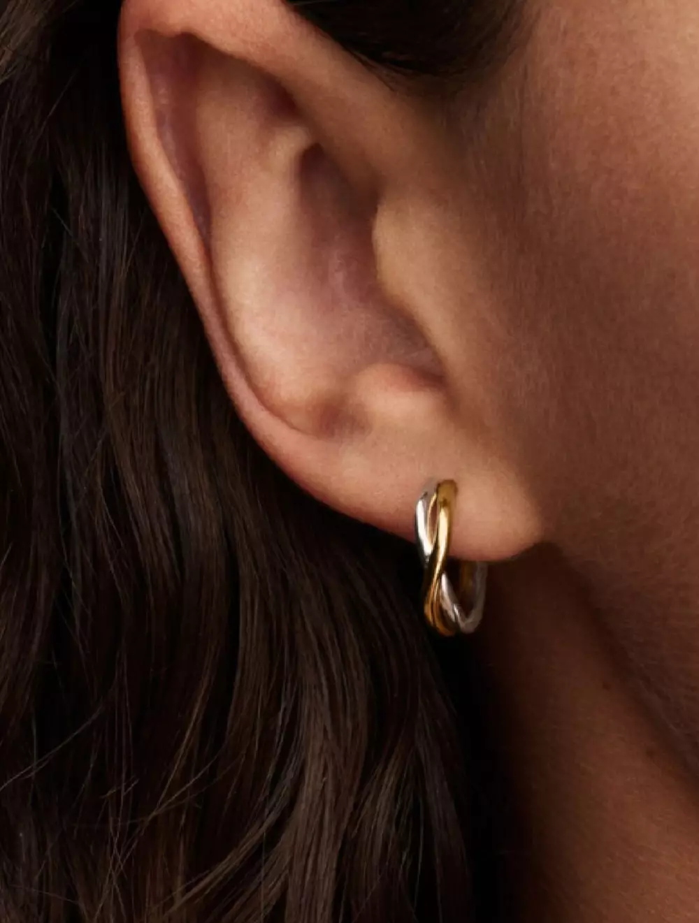 Organically shaped sterling silver and 14k gold-plated hoop earrings