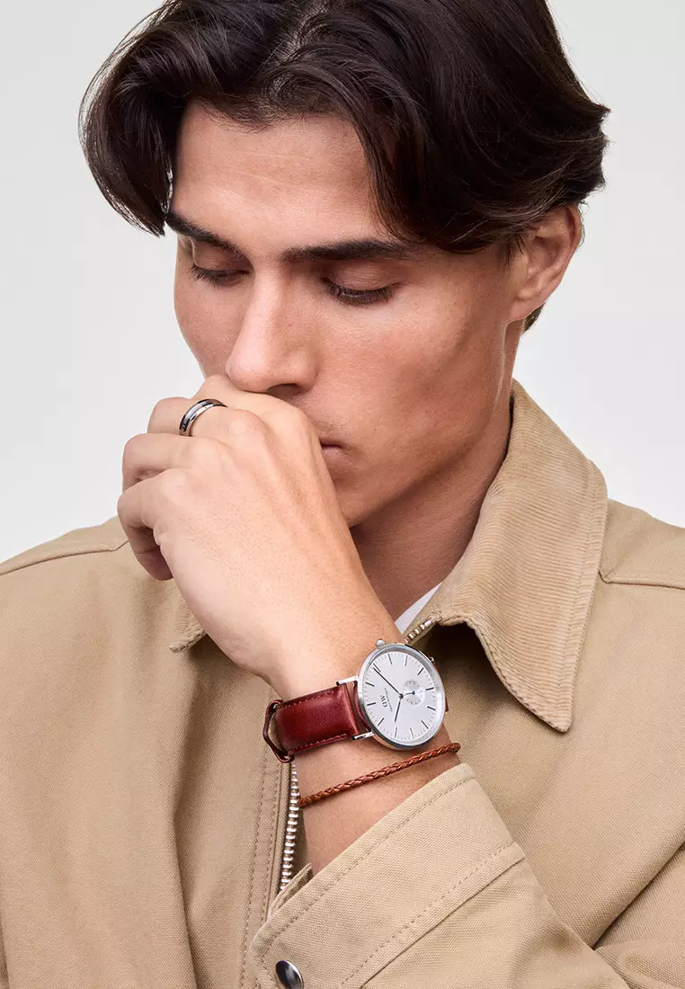 Classic 40mm Multi-Eye St Mawes Off-White Silver Sunray Silver Men Watch stainless steel Leather strap watch DW Official Authentic Original