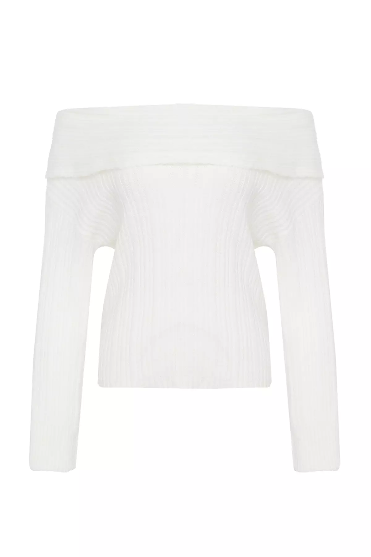 Ecru Soft Textured Carmen Collar Knitwear Sweater TWOAW25KZ00076