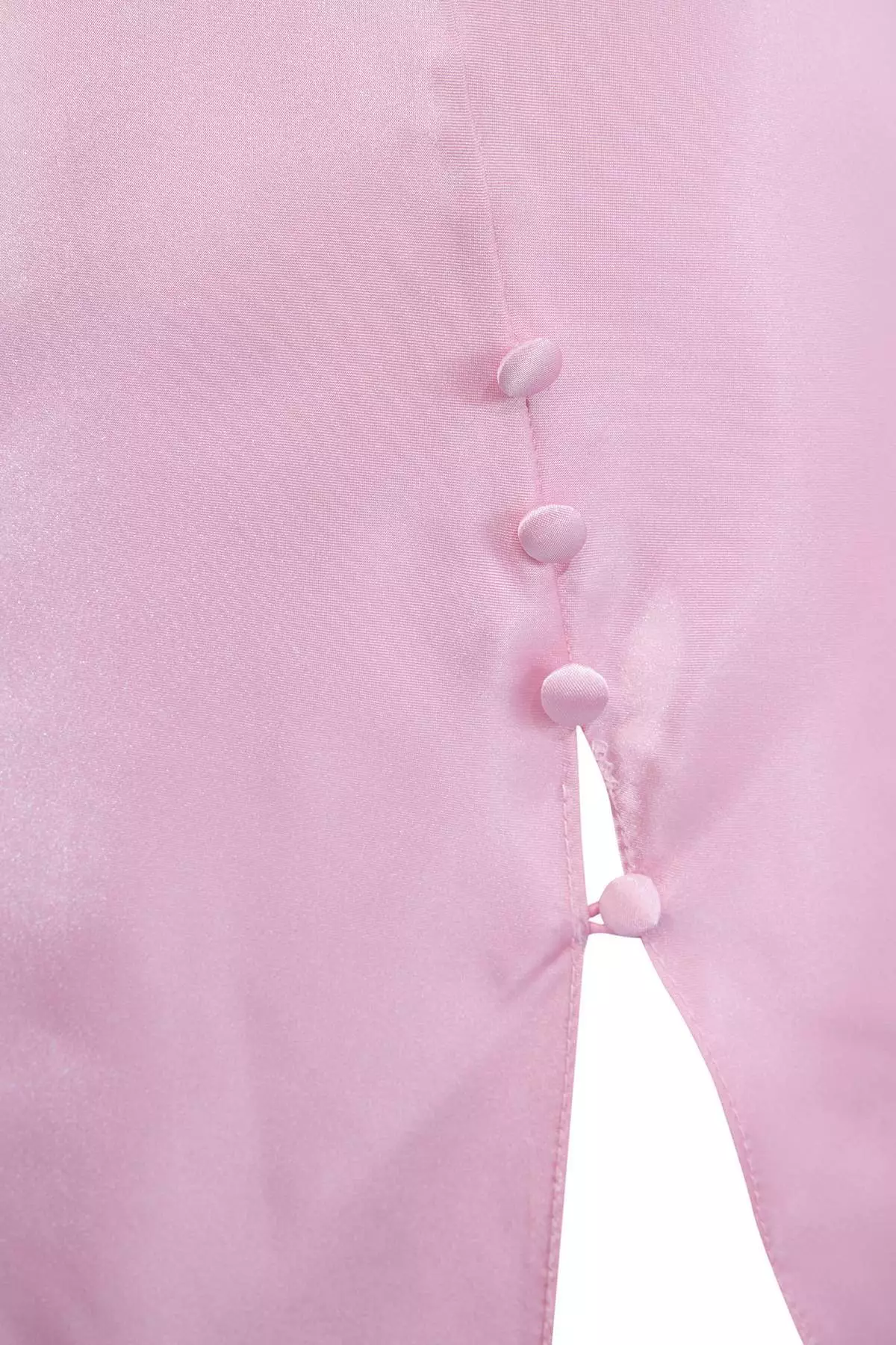 Pink Slit And Button Detailed Strap Satin Woven Nightgown Thmaw26Gc