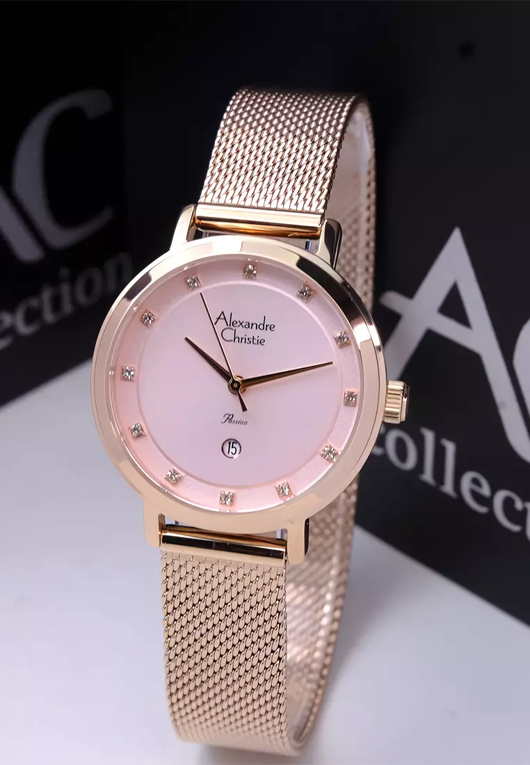 Alexandre Christie - Jam Tangan Analog Wanita - Rosegold Pink Dial Stainless Steel - 2B46LDBRGPN