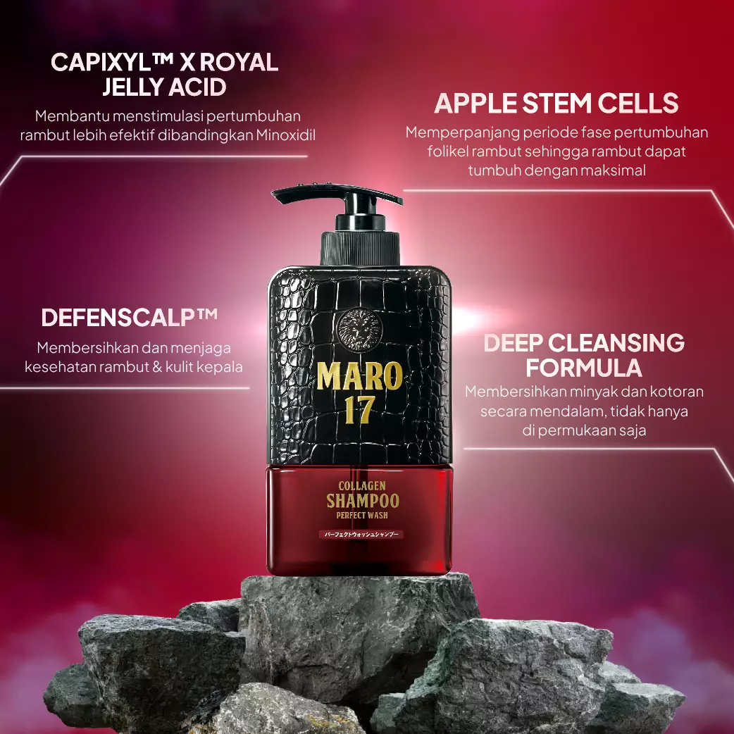 MARO17 Collagen Shampoo PERFECT WASH 350ml - Shampoo Pria Untuk Rambut Rontok / Hair Loss Shampoo