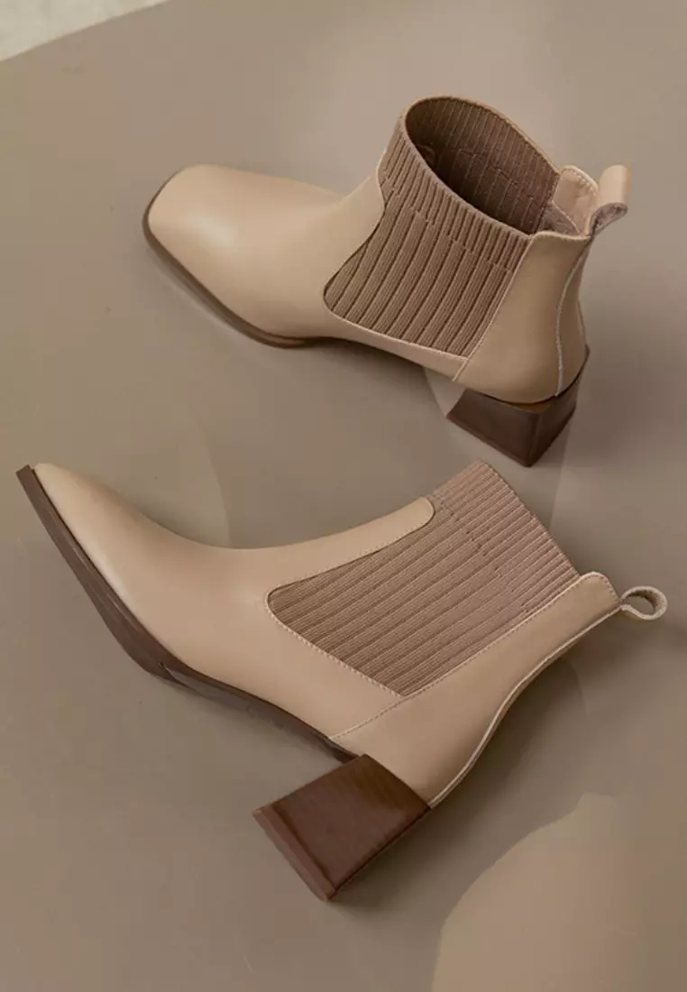 VANSA Fashionable Top Layer Cowhide Stretch Ankle Boots VSW-B06291288