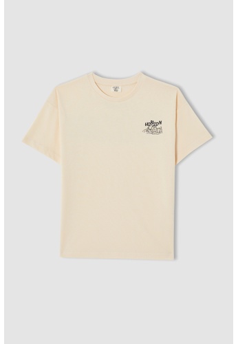DeFacto beige Short Sleeve Cotton T-Shirt 12F05KA159F1BBGS_1