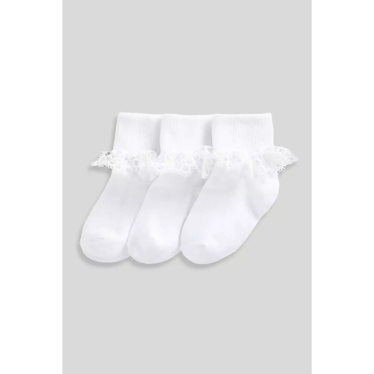 Mothercare White Lace Turn-Over-Top Socks - 3 Pack - Kaos Kaki Anak Perempuan (Putih)