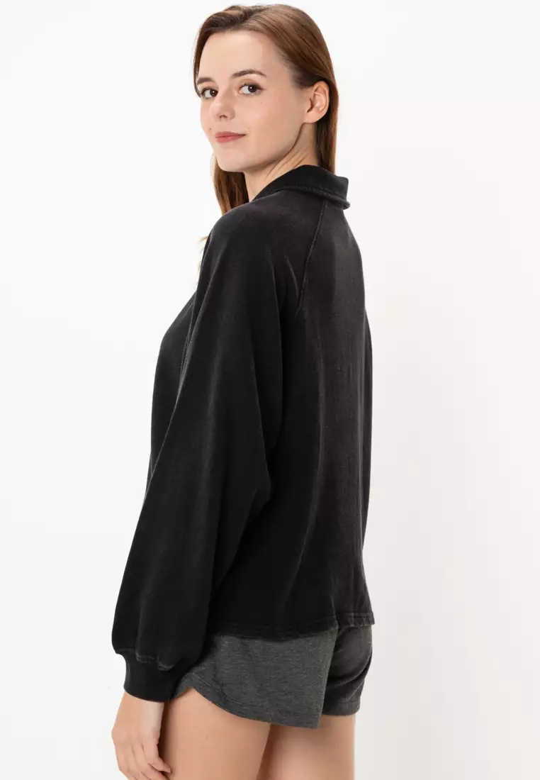 Oversized Collared Lounge Fleece Sweatshirt