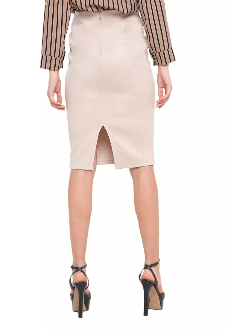 Chalon Midi Skirt Motif Solid Design Casual Bawahan Wanita - Cream