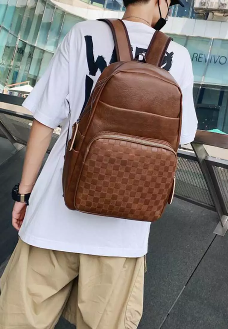 Buy Lara Men's Plain Leather Zipper Backpack Light Brown 2025