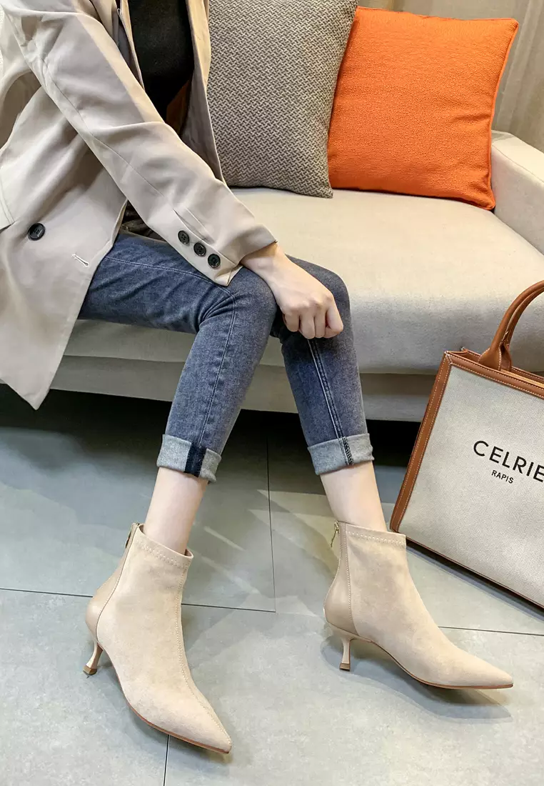 拼色的仿猄布踝靴1902-22