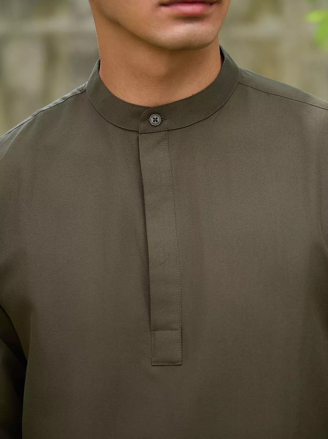 OXCON Kemeja koko Tangan Panjang Collarless Azfar Army