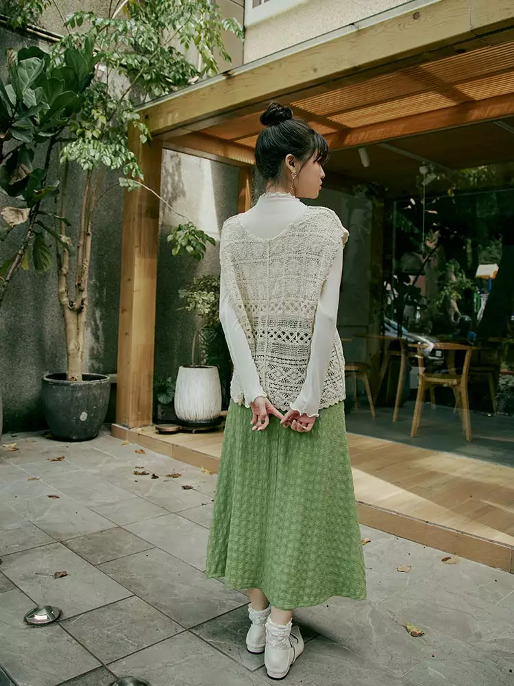 日系立體織紋腰鬆緊A字長裙《CA2976》