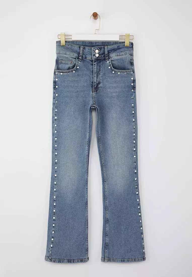 Blue Stone Detailed High Waist Flare Jeans Twoaw26Je00035
