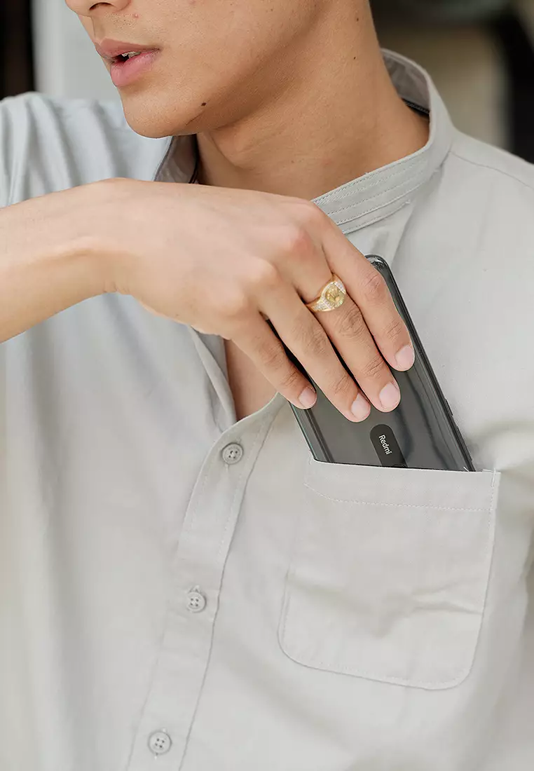 Kemeja Collarless Koko Tangan Pendek short shirt OXCON Soft Grey