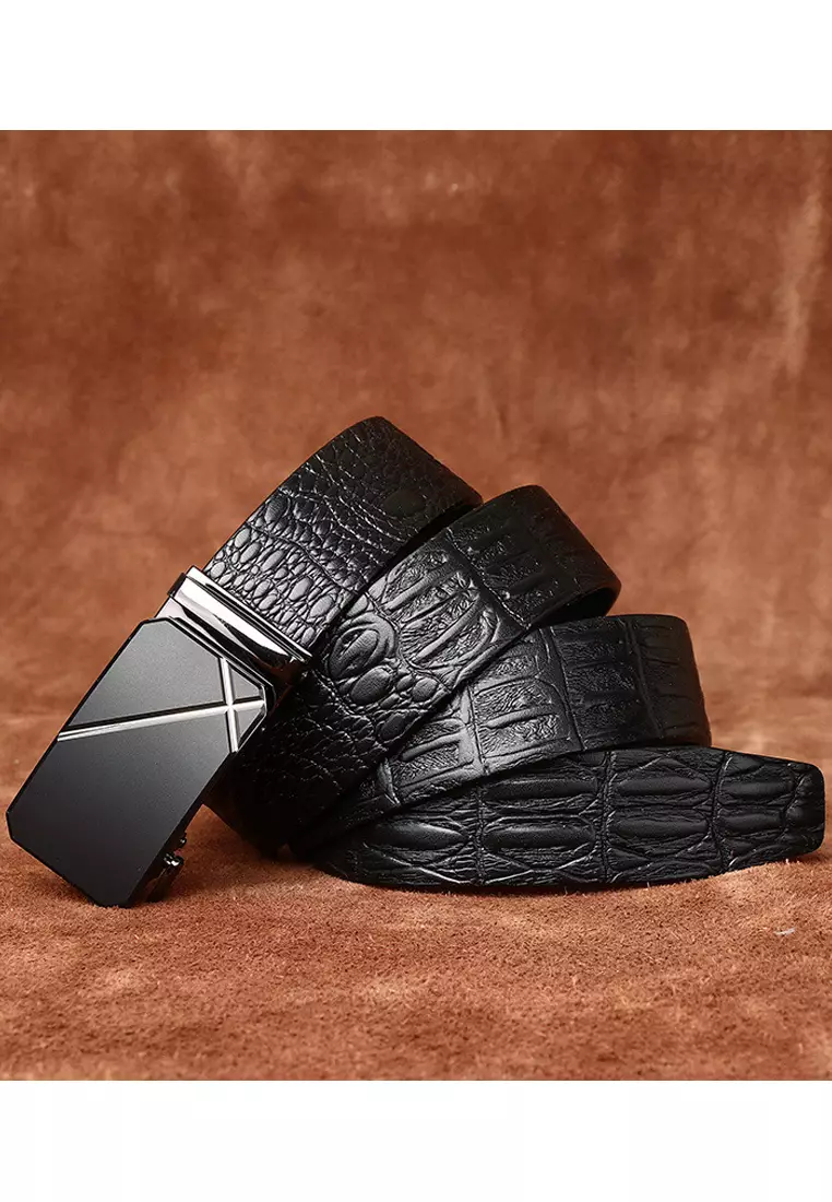 Automatic Buckle Embossed Grain Leather Belt CP1302