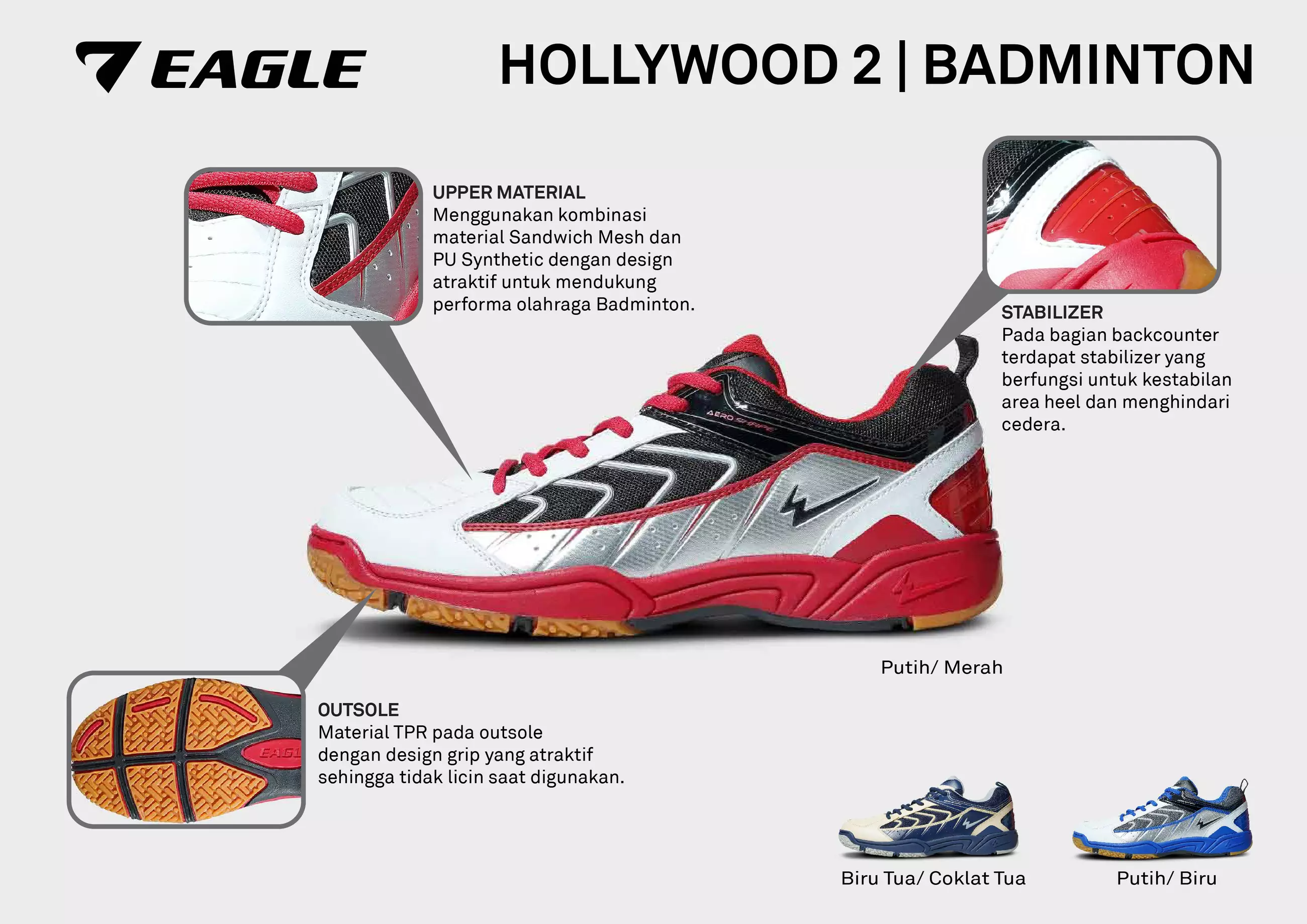 Eagle Sepatu Badminton Hollywood 2 - PUTIH/MERAH