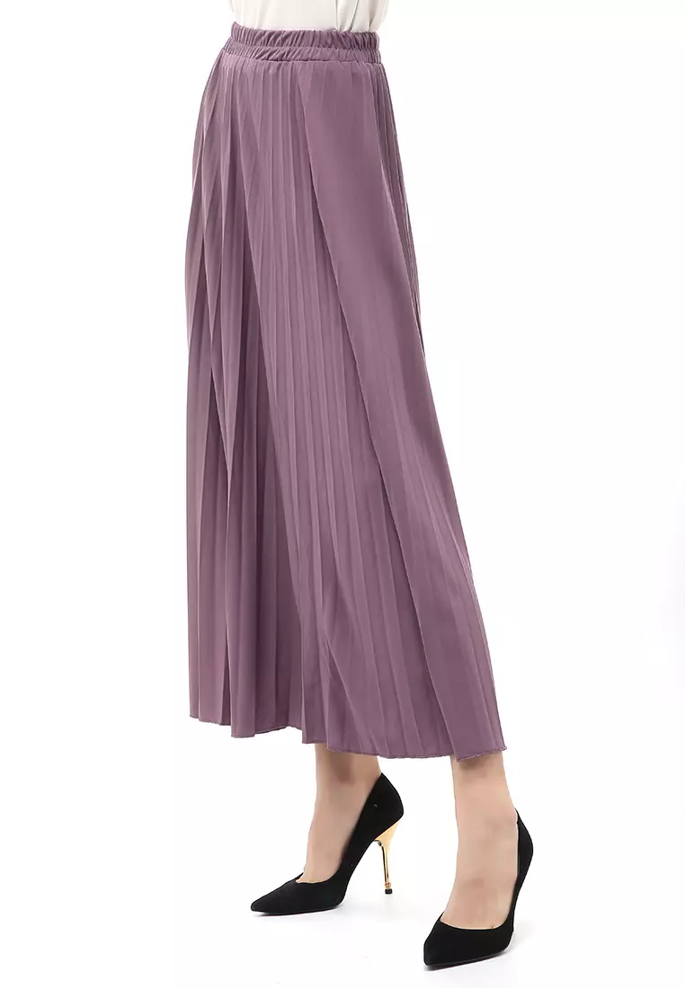 Skirt Plisket Bawahan Wanita Motif Polos Relaxed Fit - Ungu Soft