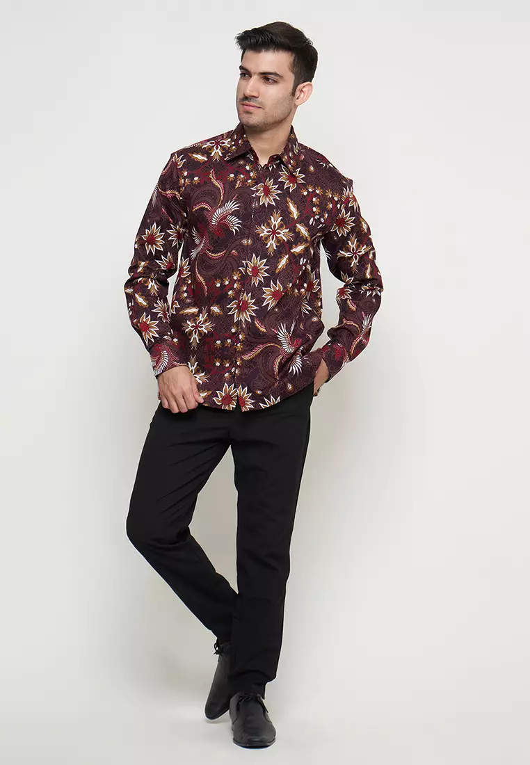 Regfit Barata Maroon Kemeja Batik Pria Lengan Panjang