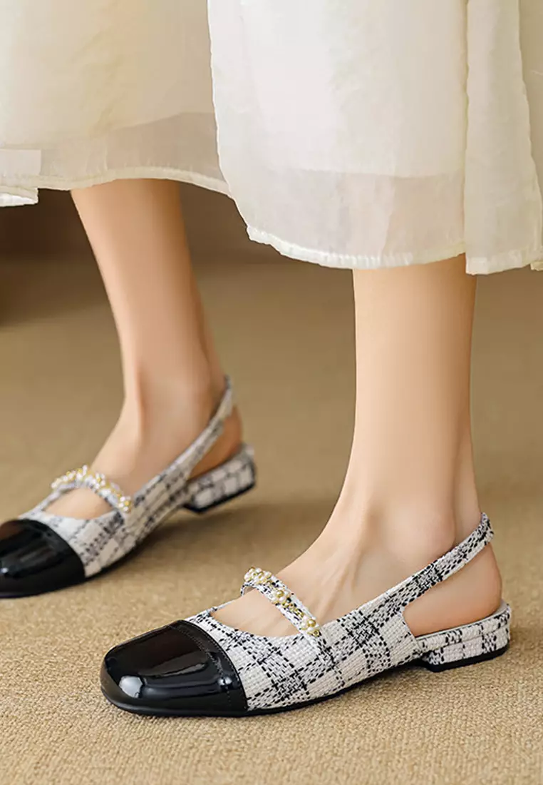 Color-blocked Slingback Mid Heels WW669-1