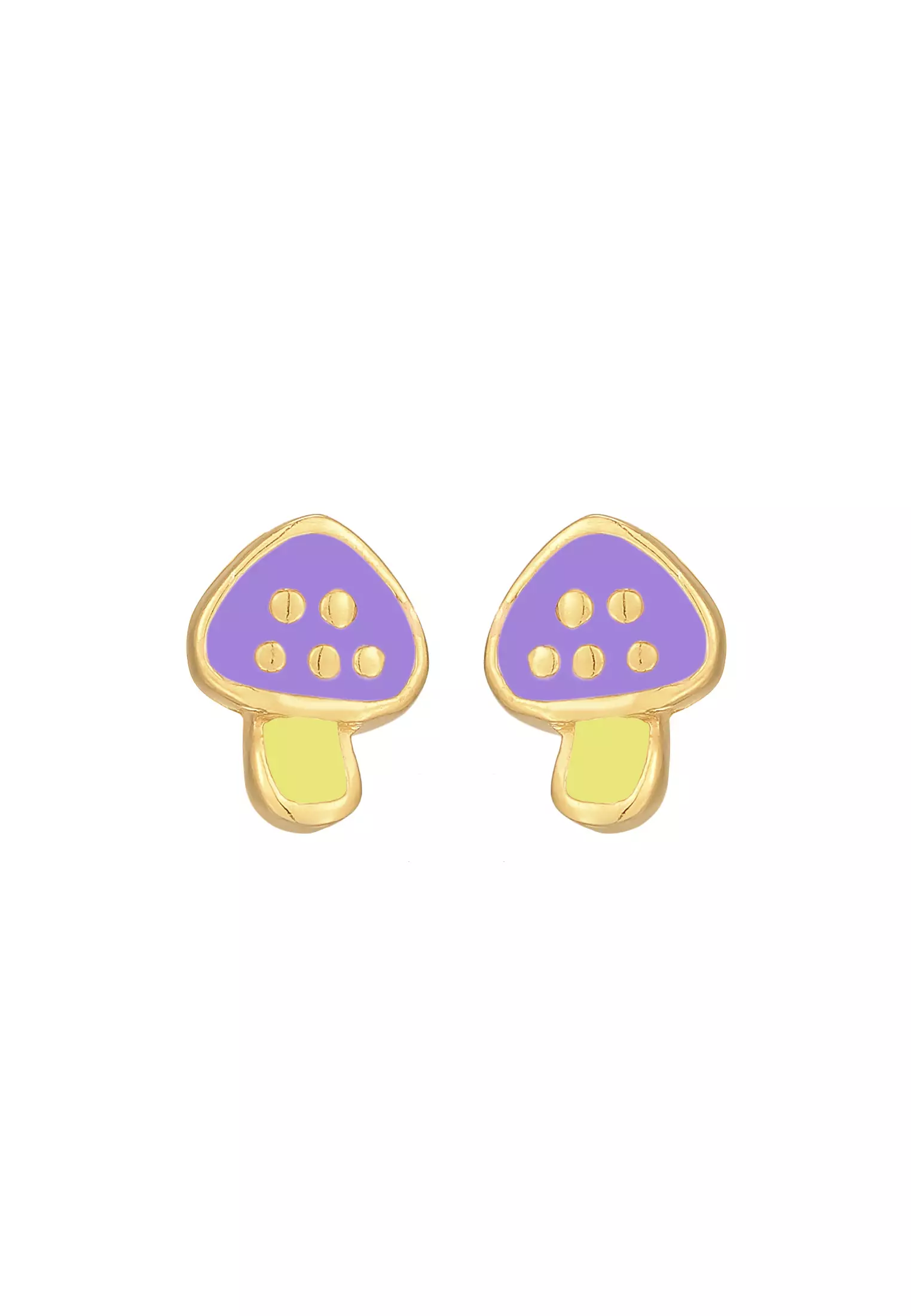 Earrings Stud Mushroom Playful Enamel Gold Plated