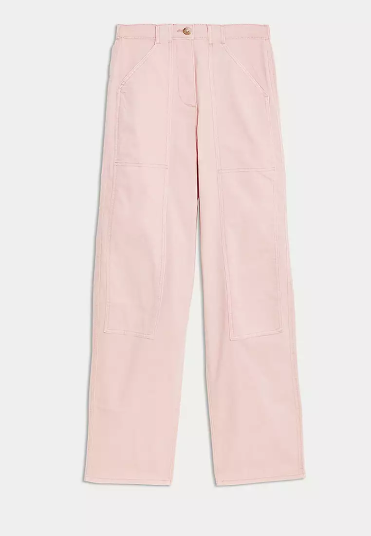 Cotton Rich Relaxed Straight Trousers