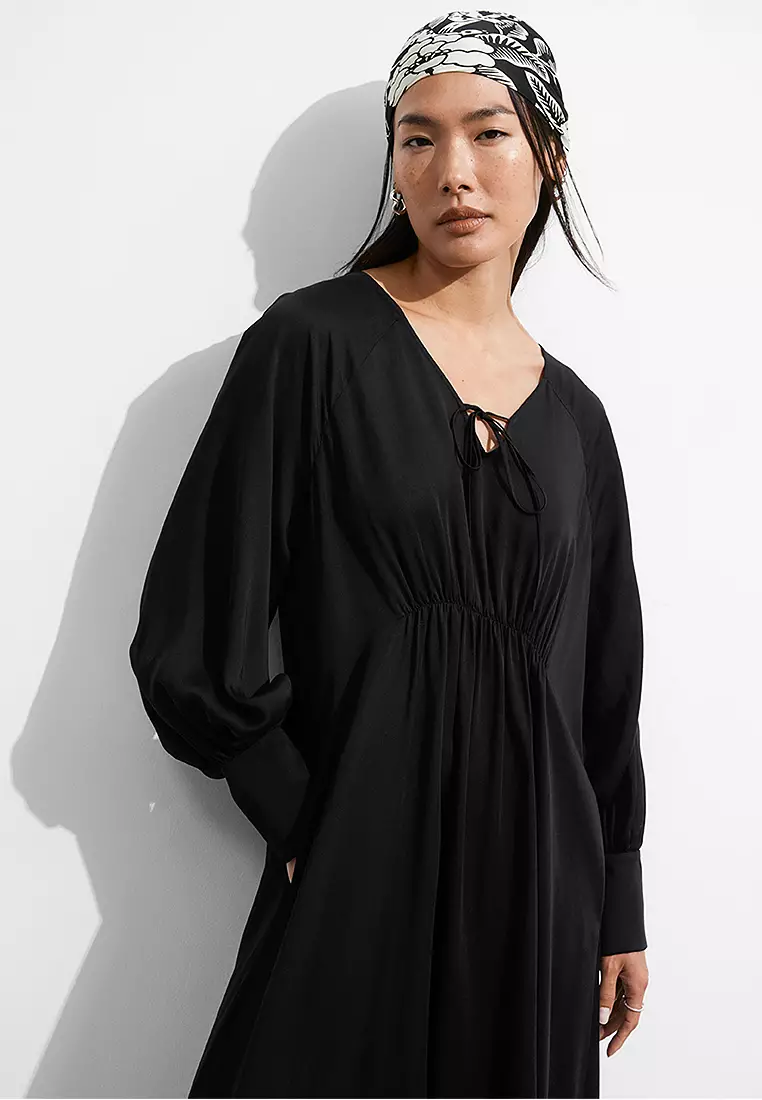 V-Cut Satin Midi Dress