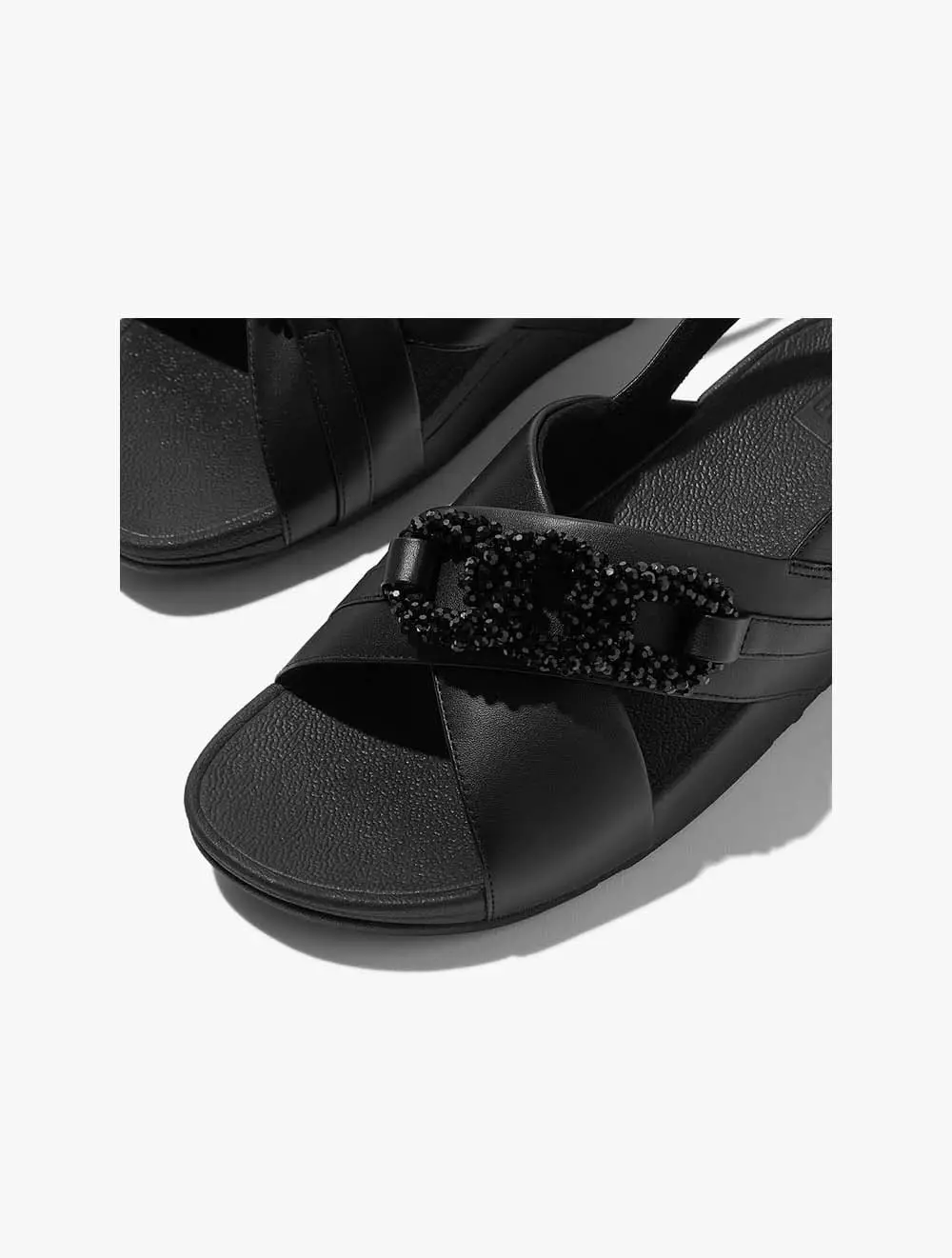 Fitflop Lulu Beaded-Chain Leather Back-Strap Sandals - Black