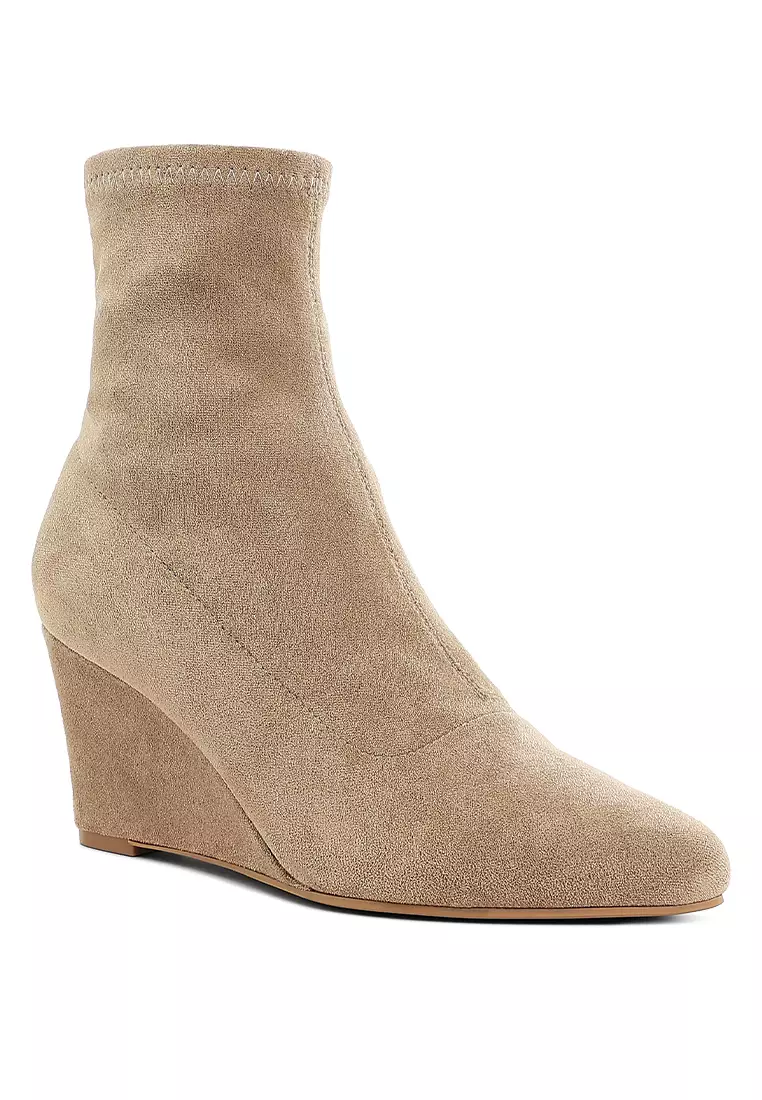Microfiber Wedge Sock Boots in Beige
