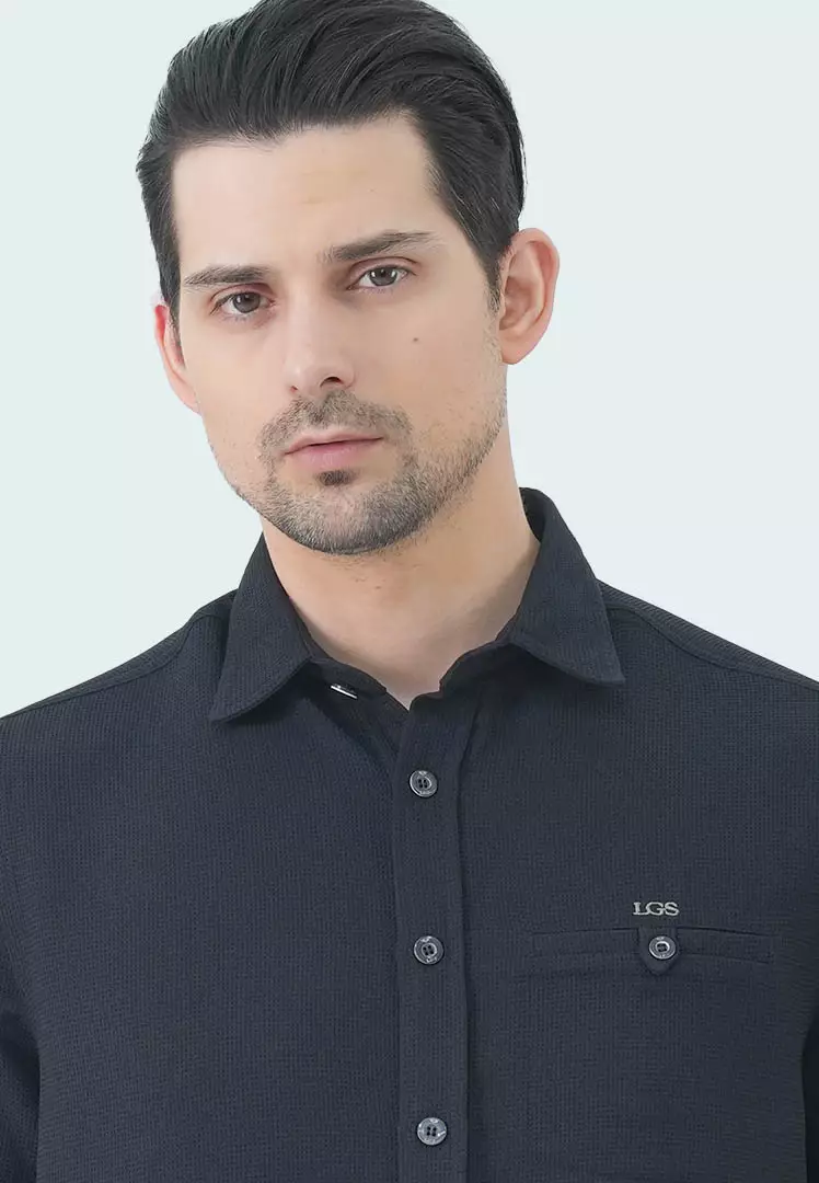 LGS - Kemeja Waffle Casual  Warna Hitam CSH.271.R1191.196.C