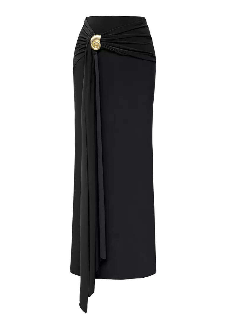 Limited Edition Black Bodysitting Accessory Detailed Knitted Long Skirt