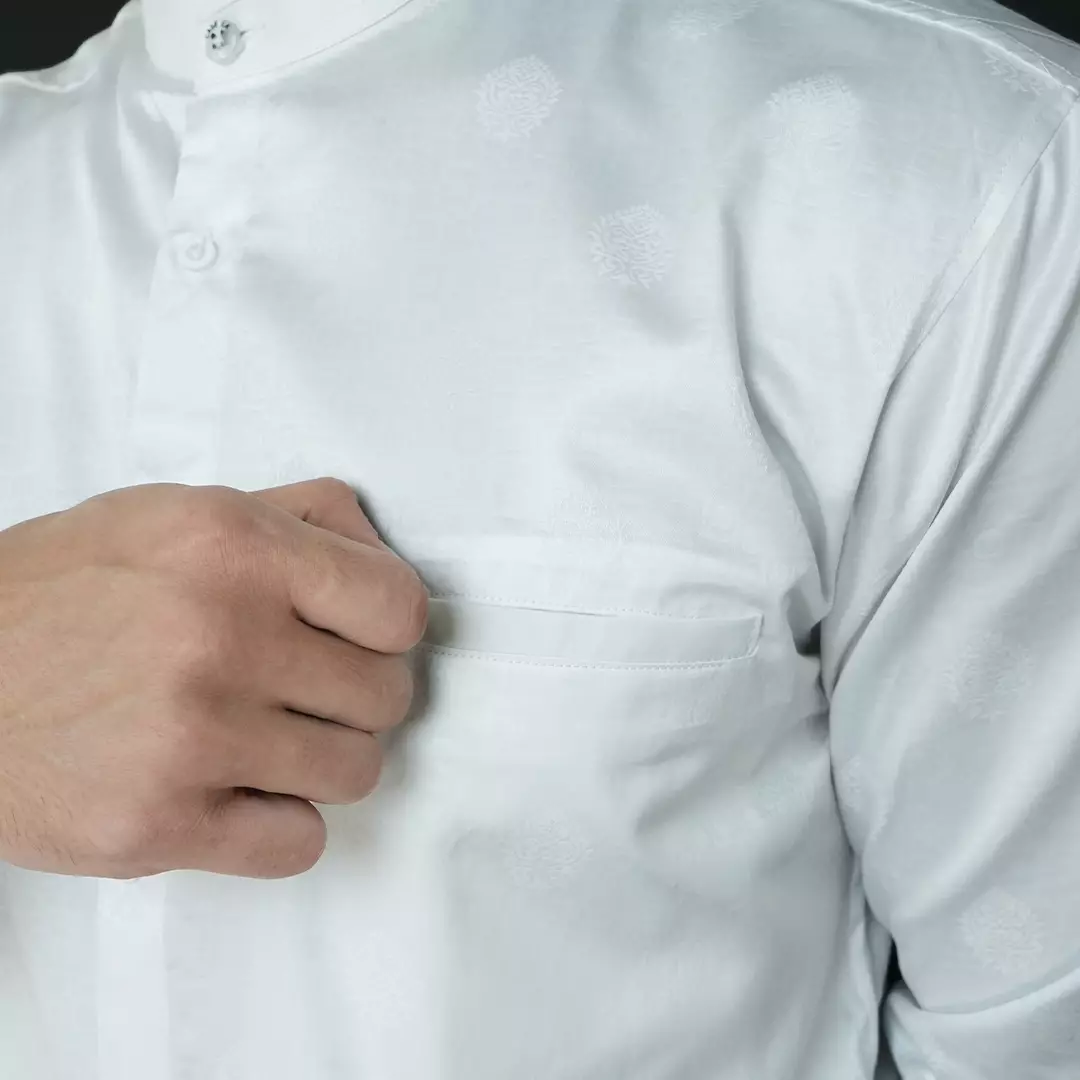 Casella Baju Koko Pria Lengan Panjang | Baju Koko Batik Syam 9982 White