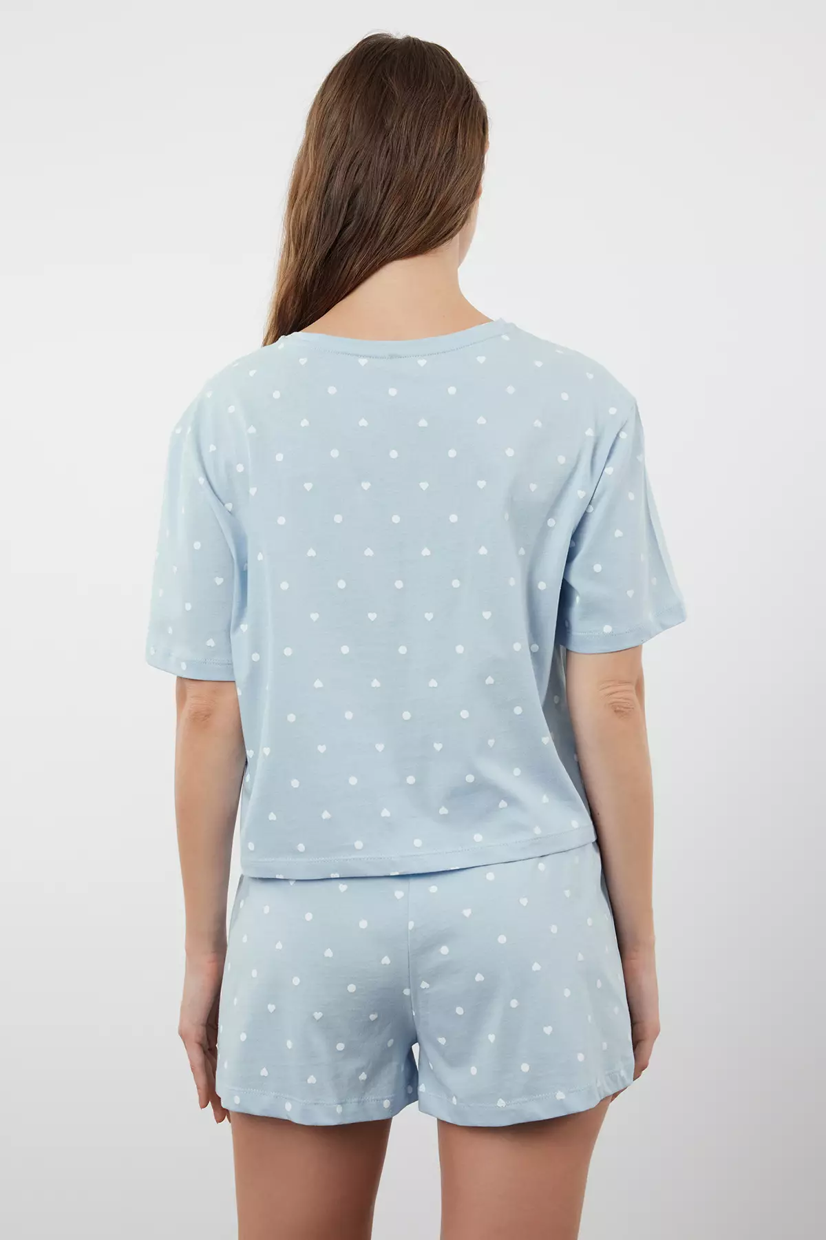 Blue 100% Cotton Polka Dot and Heart Shorts Knitted Pajama Set THMSS21PT1485