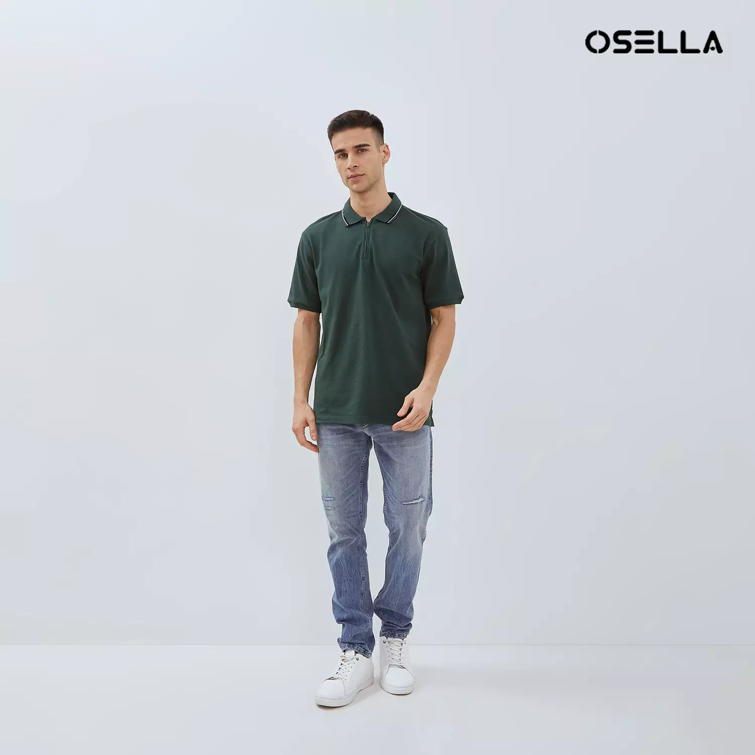 [New] Osella Theo Textured Zipper Polo Shirt 2021500273 | Kaos Polo Pria
