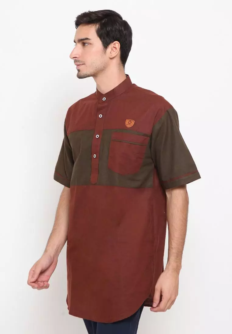Zayidan Baju Koko Gamis Muslim Pria Jafar - Coklat