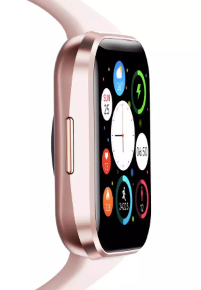 Ladies IOS/Android IP Pink SmartWatch with Pink Rubber Strap