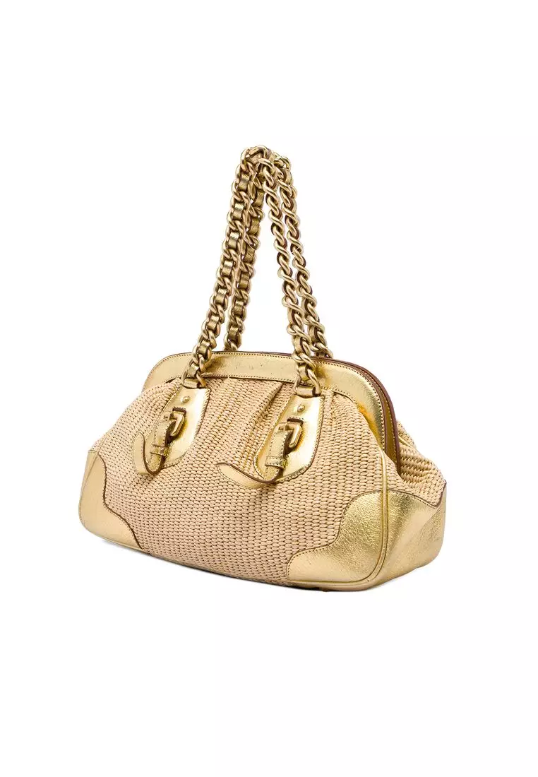 Pre-Loved Prada Cinghiale Trimmed Paglia Shoulder Bag